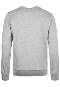 Felpa grigia a girocollo con maniche lunghe, polsini e orlo a costine, realizzata in un tessuto morbido, con un design semplice e senza loghi visibili.