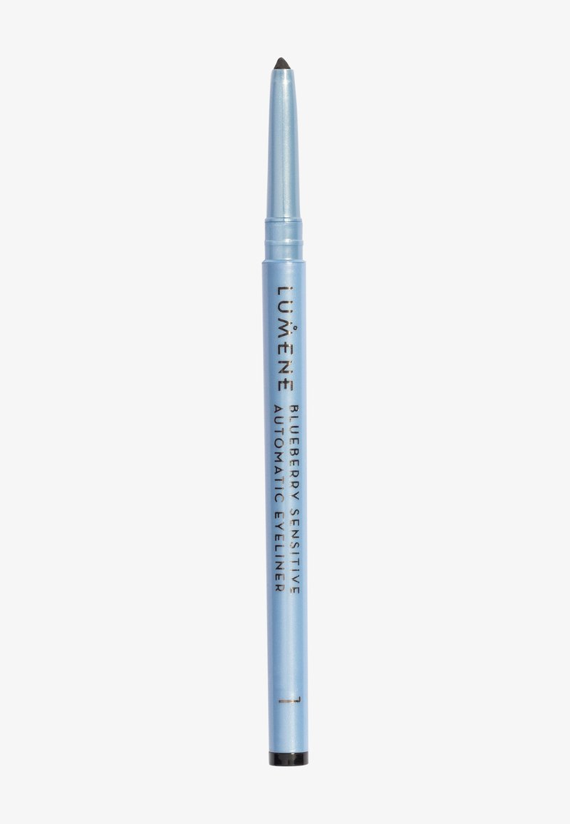 Crayon eye-liner automatique bleu clair avec pointe noire et texte noir indiquant "Lumene Blueberry Sensitive Automatic Eyeliner".