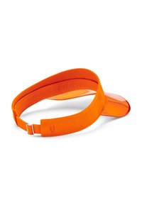 Oranžový šilt s flexibilným, polopriesvitným štítom. Má látkovú hlavovú pásku s nastaviteľným strieborným sponou a akcentom loga.