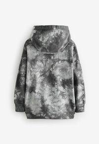 Šedá mikina s tie-dye vzorem a jemnou texturou, s kapucí a dlouhými rukávy. Rukávy a lem jsou žebrované pro pohodlné nošení.