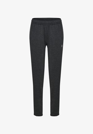 Grijze sweatpants met een elastische tailleband, taps toelopende pijpen en een klein wit logo aan de linkerkant. Gemaakt van een zachte, textuurlijke stof.