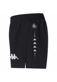 Pantaloni sportivi neri con elastico in vita, dotati di accenti del logo bianchi e di un design verticale lungo il lato, realizzati in un tessuto leggero e morbido.