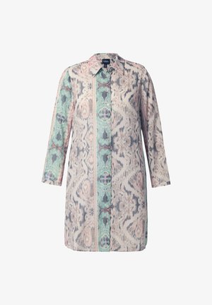 Langarmhemd mit einem mehrfarbigen Muster in Pastellfarben, spitzem Kragen und geradem Schnitt.