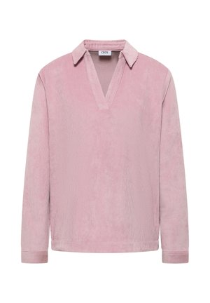 Lichtroze corduroy langemouwen shirt met een V-hals en kraag, met ribbeltextuur en eenvoudige gezoomde manchetten. Merkenlabel: CECIL.
