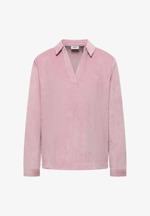 Light pink corduroy long-sleeve shirt featuring a V-neck and collar, with ribbed texture and plain hemmed cuffs. Brand label: CECIL.