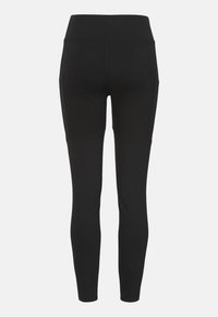 Zwarte sportleggings met een hoge tailleband, twee zijzakken, een gladde textuur en een aansluitend ontwerp.