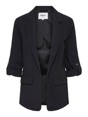 Sort blazer til kvinder med op rullede ærmer, knapdetaljer ved stropper, hakkede revers og forlommer med klapper, mærket "ONLY".