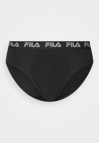 Fekete pamut alsónadrág, szürke Fila logós derékkal. Simaságot kínáló textúrával és klasszikus szabású dizájnnal rendelkezik, kiemelő varrásokkal.