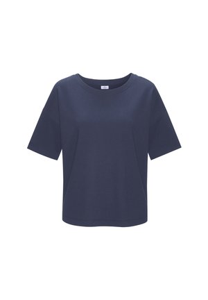 Navy blue short-sleeve T-shirt with a round neckline and a relaxed fit. Made of soft fabric with smooth texture, featuring no visible patterns or accents.