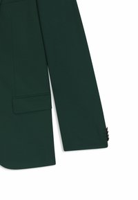 Dunkelgrünes Blazer mit einer einzelnen Brusttasche, Notch-Revers und geknöpften Manschetten. Glattes Material, strukturierte Form und moderner Schnitt.