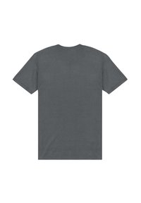 Grå bomulds T-shirt med korte ærmer og rund halsudskæring. Bagsiden er ensfarvet uden dekorationer eller mønstre.
