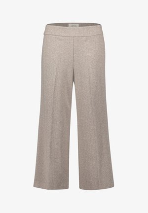 Pantaloni beige a gamba larga con un motivo a spina di pesce testurizzato, caratterizzati da un elastico in vita e una vestibilità sartoriale con una finitura liscia.
