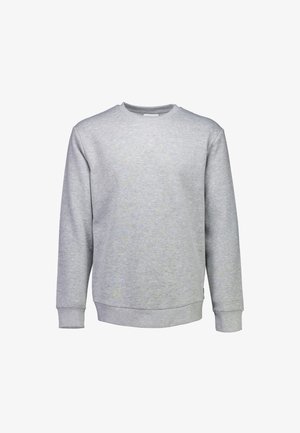 Lichtgrijs sweatshirt gemaakt van zacht materiaal, met een ronde hals, lange mouwen en ribbels aan de mouwen en onderkant, zonder zichtbare patronen.