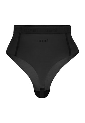 Slip bikini a vita alta di colore nero, caratterizzato da un tessuto liscio, un ampio elastico in vita con il nome del brand e bordi senza cuciture per il massimo comfort.