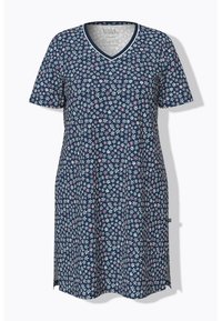 Krátký rukáv, šaty ke kolenům z námořnické látky s květinovým vzorem v bílé a růžové barvě. Disponují výstřihem do V a bočními rozparky.