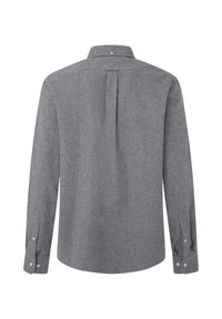 Grijze lange mouw shirt met een button-down kraag, met een centrale plooi op de achterkant en knoopmanchetten. Zachte, gestructureerde stof.