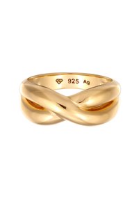 Guldbelagt sølvring med et sammenflettet design og glatte, afrundede kanter. Markerede med "925" som angiver sølvs renhed.