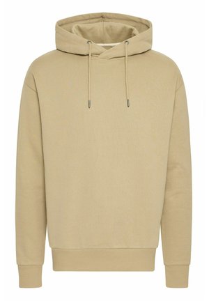 Khaki huppari, puuvillasekoite, ribattu hihansuu ja helma, säädettävät nyörit, sileä pinta, rento leikkaus, ei näkyviä kuvioita.