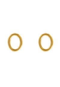 Goldene runde Steckerohrringe mit einer glatten Textur, die ein offenes Design und ein poliertes Finish aufweisen, was ein minimalistisches Erscheinungsbild schafft.