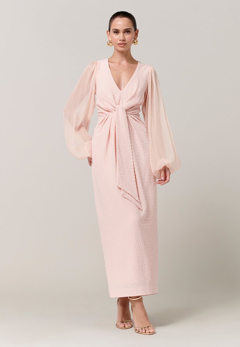 strapless open back dress Deborah Maxi Pink Dress w/ Deep Neckline main image 1