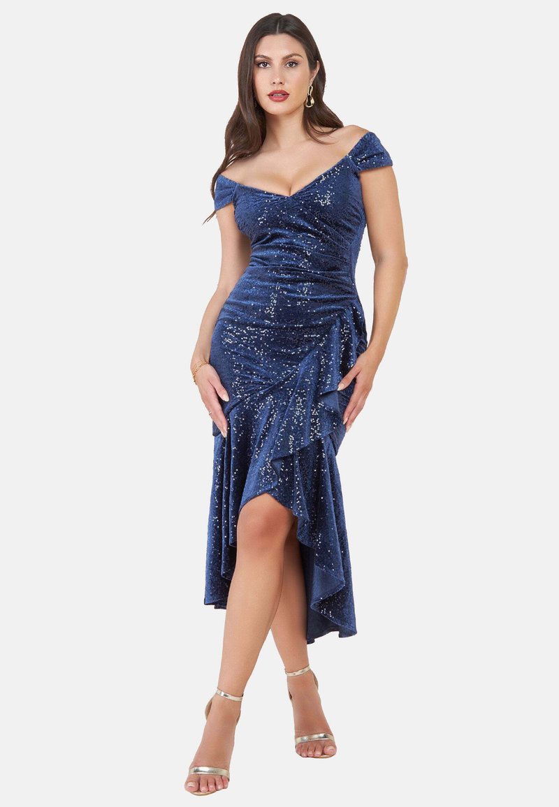 Goddiva SEQUIN BARDOT HIGH LOW MAXI Cocktail dress / Party dress