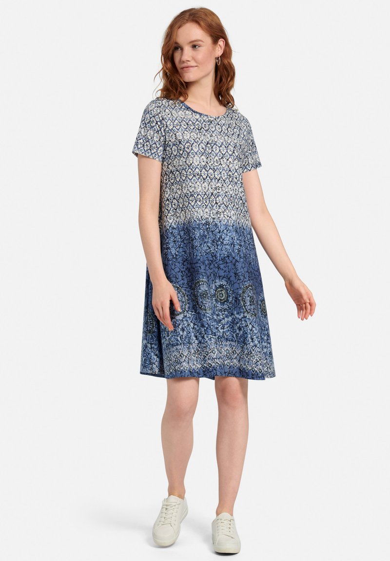 Damen Freizeitkleider | Green Cotton Jerseykleid jeansblau ecru/blau - ER08089 Damen Freizeitkleider | Green Cotton Jerseykleid jeansblau ecru/blau - ER08089