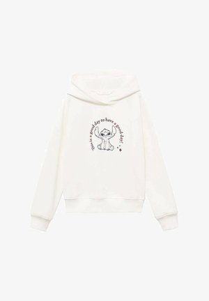 Felpa bianca con cappuccio, caratterizzata da una grande grafica raffigurante un personaggio dei cartoni animati e del testo, maniche lunghe, cappuccio con coulisse e polsini e orlo a coste.