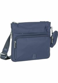 Marinblå crossbody-väska i slitstarkt material, med flera dragkedjefickor, en texturerad justerbar rem och en diskret logotypdetalj.