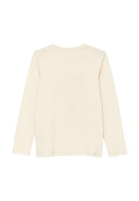 Langarmhemd in Off-White, aus weichem Stoff. Schlichtes Rundhalsdesign, ohne Muster oder Verzierungen, glatte Textur und gerader Saum.