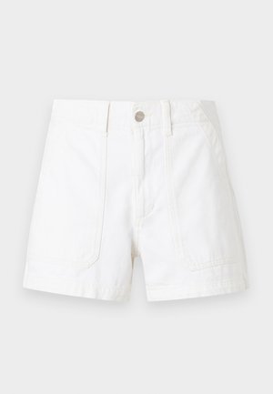 Λευκά βαμβακερά σορτς με εμπρόσθιο κουμπί, φερμουάρ, θηλιές για ζώνη και μεγάλες εμπρόσθιες τσέπες με επιθέματα.