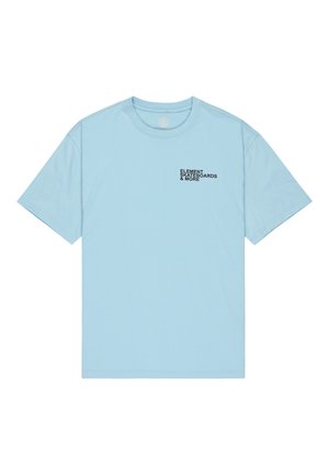 Light blue cotton t-shirt with short sleeves and a crew neck. Features black text reading "ELEMENT SKATEBOARDS & MORE" on the left chest.