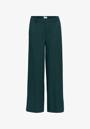 Hose mit weitem Bein aus dunkelgrauem Stoff, mit glatter Textur, elastischem Bund und zwei vorne befindlichen Taschen mit eleganter Optik.