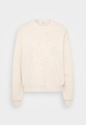 Cremet sweatshirt med en afslappet pasform, der har en ton-i-ton rosenbroderi på fronten, ribbestrik på ærmerne og kanten for ekstra struktur.