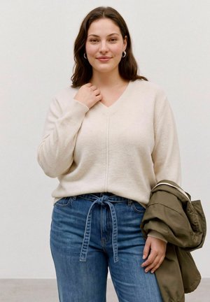 Vero Moda Curve, VMCBESTI LS V-NECK LONG PULLOVER CUR - Pullover - birch