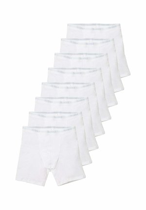 Sette paia di boxer bianchi da uomo con fascia elastica grigia marchiata "Sloggi", impilati in modo sfalsato.