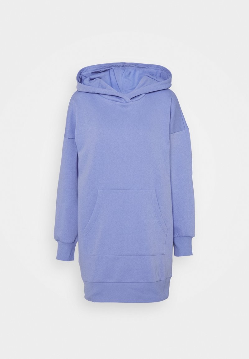 Kapuzensweatshirt aus weichem, leicht lila Stoff. Verfügt über eine große Fronttasche und gerippte Bündchen, mit einem entspannten, übergroßen Design.