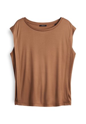 Bruine mouwloze top van zachte stof, met een ronde halslijn en zijsplitten, met een relaxte pasvorm en een minimalistisch ontwerp.