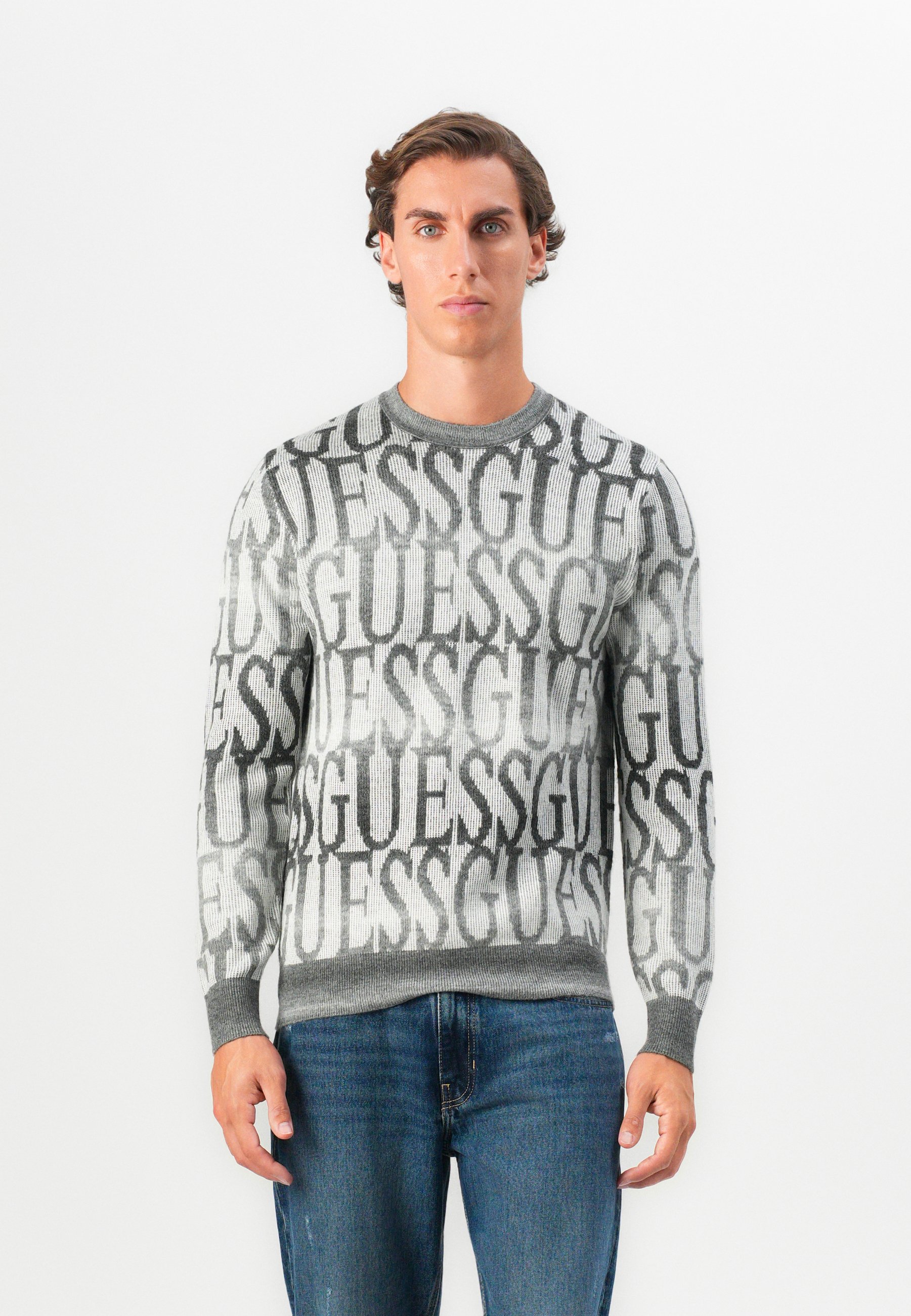 Pull Homme GUESS Vintage Noir Col V Manches Longues Taille L - Occasion Très Bon état