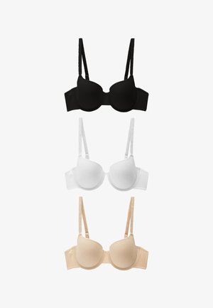 Czarny, wyściełany stanik z regulowanymi cienkimi ramiączkami i gładką fakturą. Posiada konstrukcję z fiszbinami i bezszwowe wykończenie.