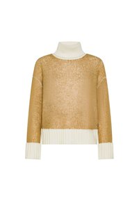 Maglione a collo alto lavorato a maglia in oro e crema, caratterizzato da una vestibilità ampia, polsini a costine e un motivo testurizzato sul corpo.