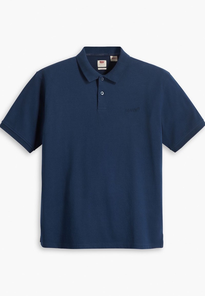 Polo bleu marine à manches courtes avec deux boutons et petit logo Levi's sur la poitrine gauche.