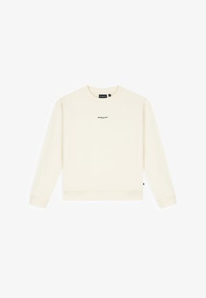 Off-weißes Sweatshirt mit Rundhalsausschnitt, langen Ärmeln und kleinem schwarzen "BALLIN'"-Text mittig auf der Brust.