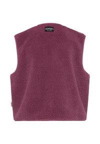 Weste aus Fleece in tiefem Pflaumenton, ärmelloses Design mit einer weichen, strukturierten Oberfläche. Verfügt über ein Logo-Etikett am Rückenausschnitt.
