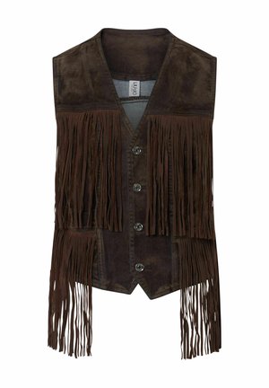 LIU JO, LIU JO FRINGED VEST IN FLOCKED FABRIC - Γιλέκο - dark brown