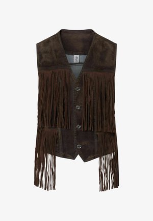 LIU JO, LIU JO FRINGED VEST IN FLOCKED FABRIC - Veste sans manches - dark brown