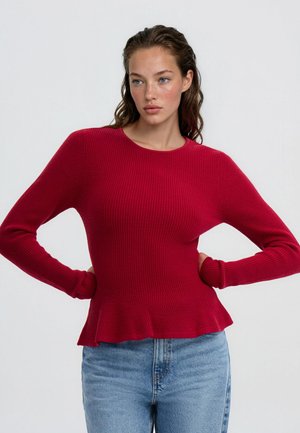 Terranova, MAGLIA PEPLUM EFFETTO LUCCICANTE - Maglione - rosso scuro