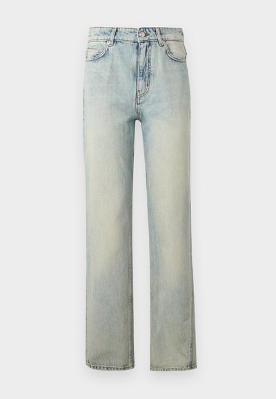 Τζιν παντελόνι με ίσια γραμμή και ψηλή μέση σε ανοιχτό μπλε χρώμα, με τσέπες μπροστά και πίσω, κλείσιμο με κουμπί και ελαφρώς ξεβαμμένο πλύσιμο.