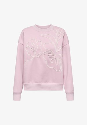 Sweat-shirt rose clair avec broderie florale blanche. Présente un col rond et des poignets côtelés. Tissu doux avec une coupe décontractée.