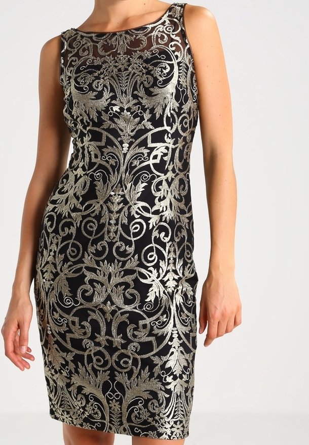 green emerald velvet dress Plus Size Combo Floral Jacquard Dress In Black Gold