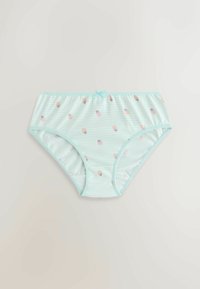 Culottes rayées bleu clair pour femmes avec petits motifs de cornets de glace et un petit nœud au centre de la ceinture.